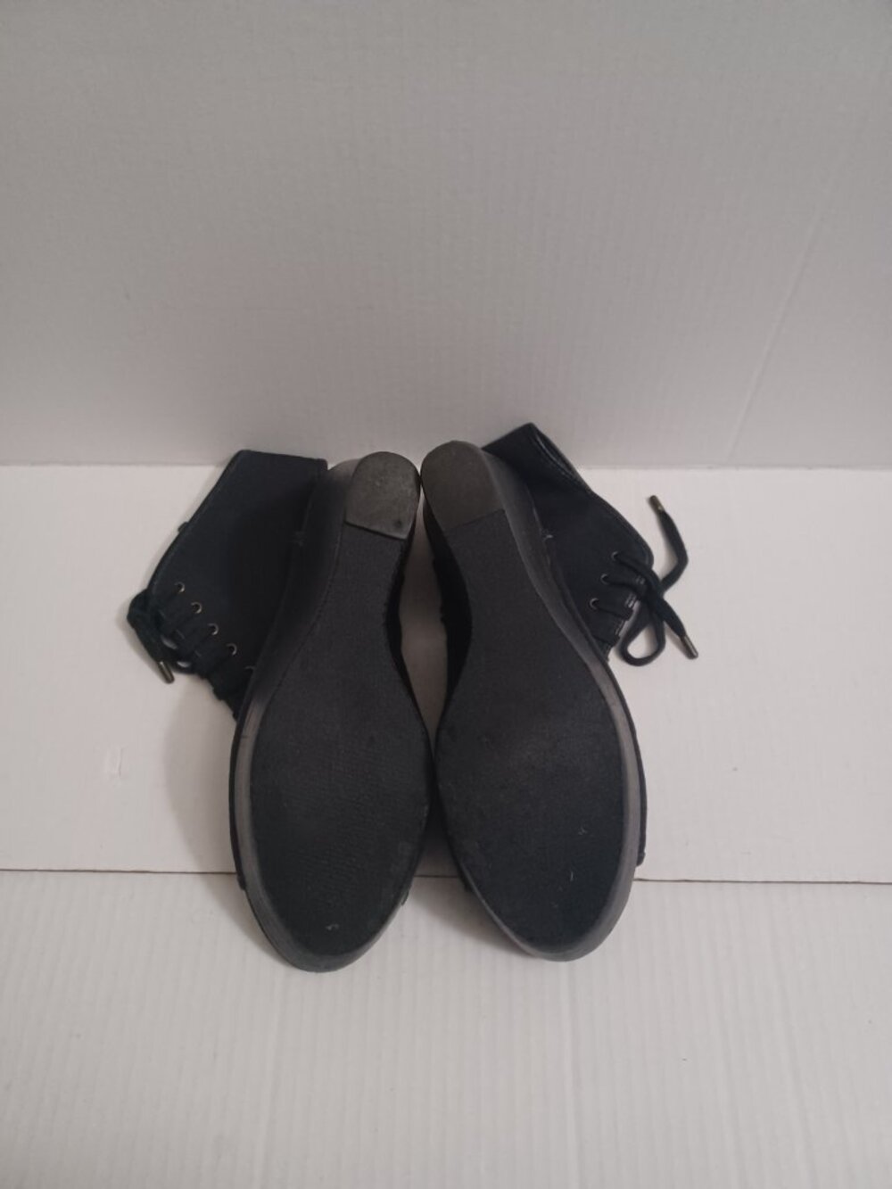 STEVE MADDEN TREPPIDD LACE-UP WEDGE OPEN TO OPEN HEEL BOOTIE SANDALS BLACK 9.5 - Picture 11 of 15